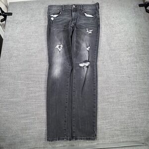 PacSun Skinny Jeans Mens 33x32 Black‎ Good Distressed Paint Splatter Faded Denim